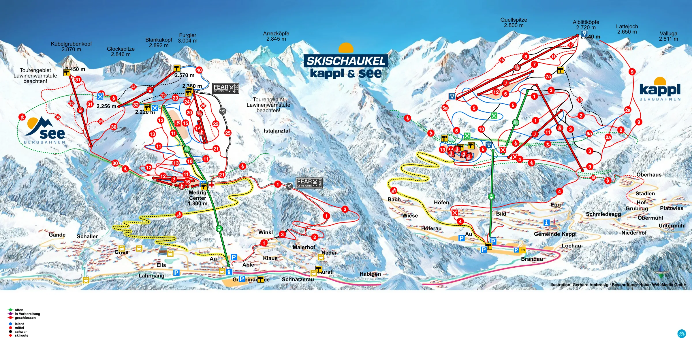 Pistenplan See im Paznaun 2025/26 – Übersichtskarte mit Pisten, Liften und Bergbahnen