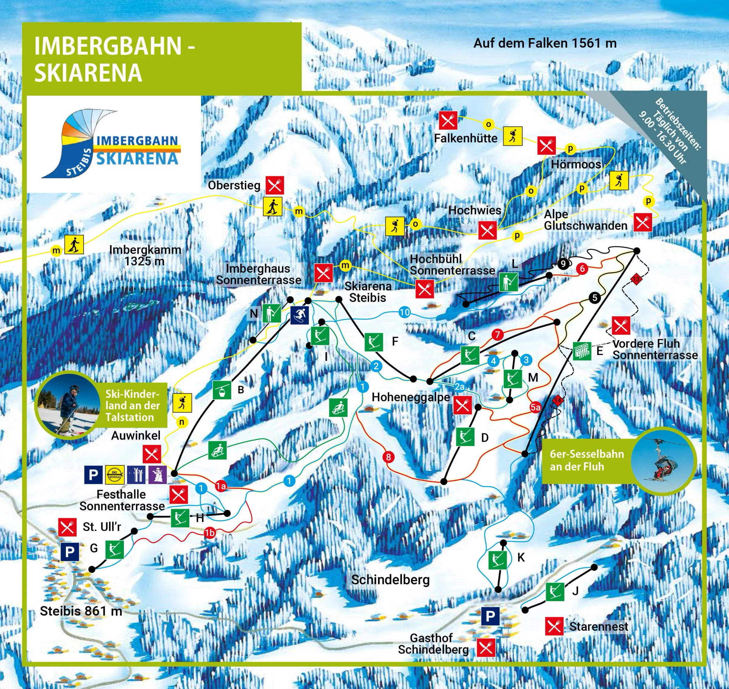 Pistenplan Skiarena Steibis (Oberstaufen) 2025/26 – Übersichtskarte mit Pisten, Liften und Bergbahnen