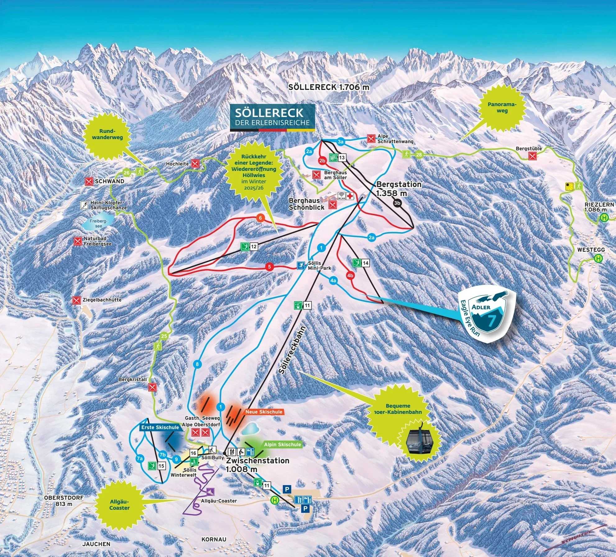 Pistenplan Soellereck (Oberstdorf) 2025/26 – Übersichtskarte mit Pisten, Liften und Bergbahnen