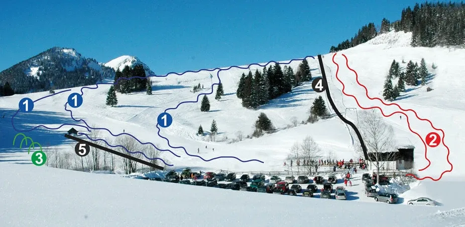 Pistenplan Sonnenhanglifte (Unterjoch) 2025/26 – Übersichtskarte mit Pisten, Liften und Bergbahnen