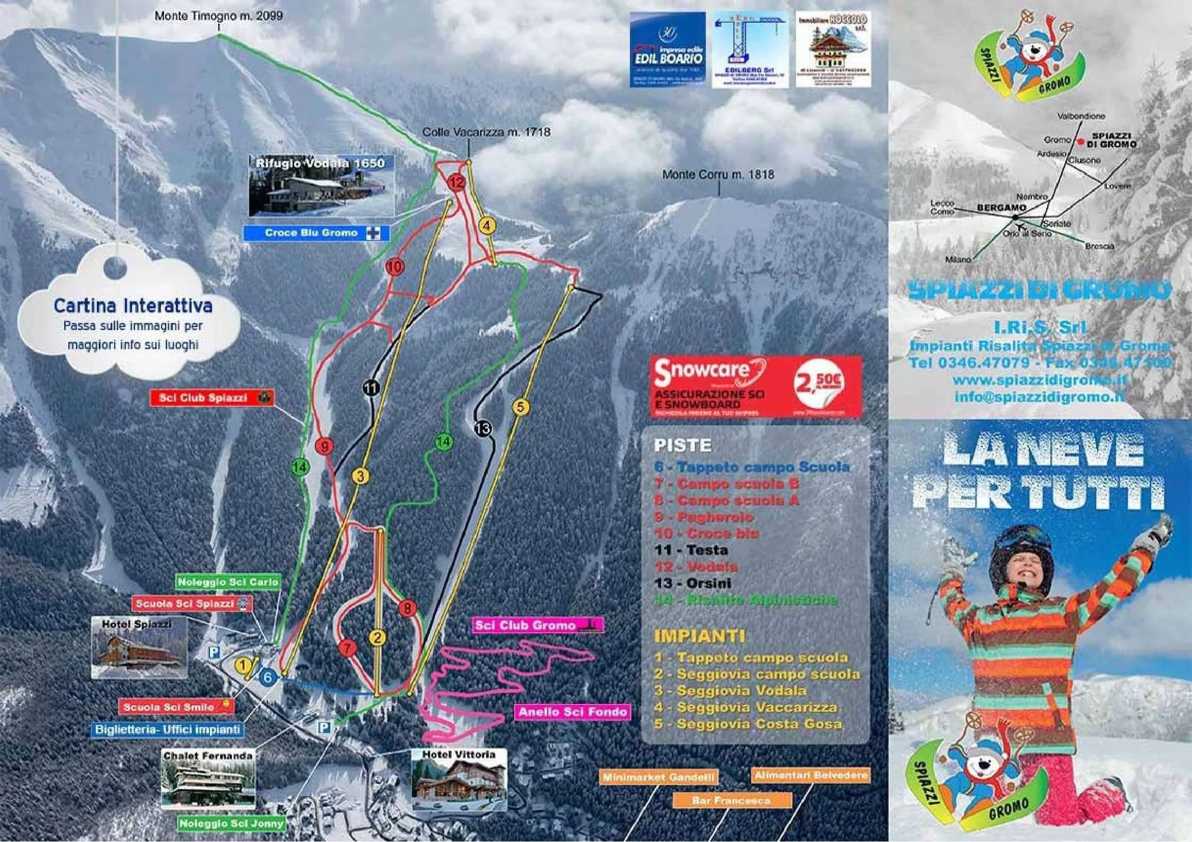 Pistenplan Spiazzi di Gromo 2025/26 – Übersichtskarte mit Pisten, Liften und Bergbahnen