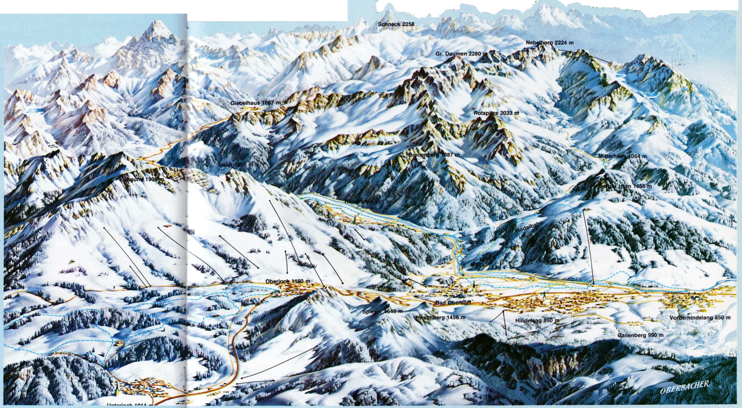 Pistenplan Spieser (Unterjoch) 2025/26 – Übersichtskarte mit Pisten, Liften und Bergbahnen