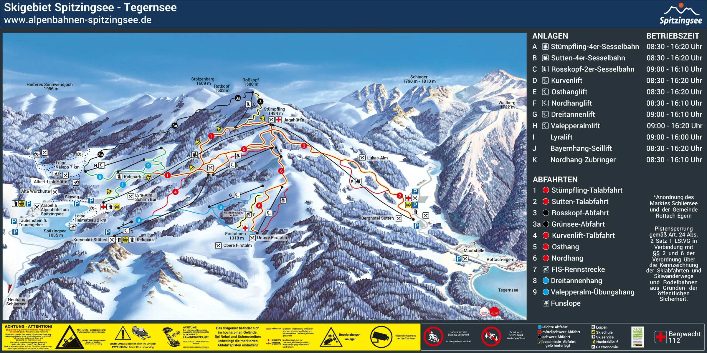 Pistenplan Spitzingsee-Tegernsee 2025/26 – Übersichtskarte mit Pisten, Liften und Bergbahnen