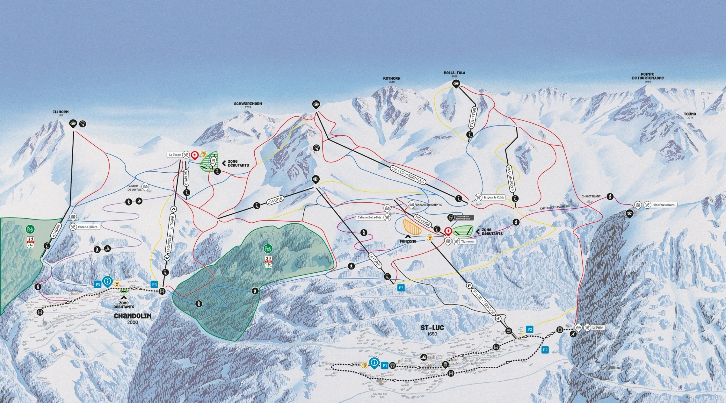 Pistenplan St-Luc – Chandolin 2025/26 – Übersichtskarte mit Pisten, Liften und Bergbahnen