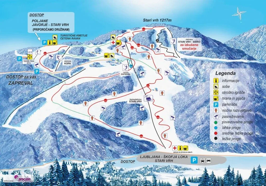Pistenplan Stari Vrh 2025/26 – Übersichtskarte mit Pisten, Liften und Bergbahnen