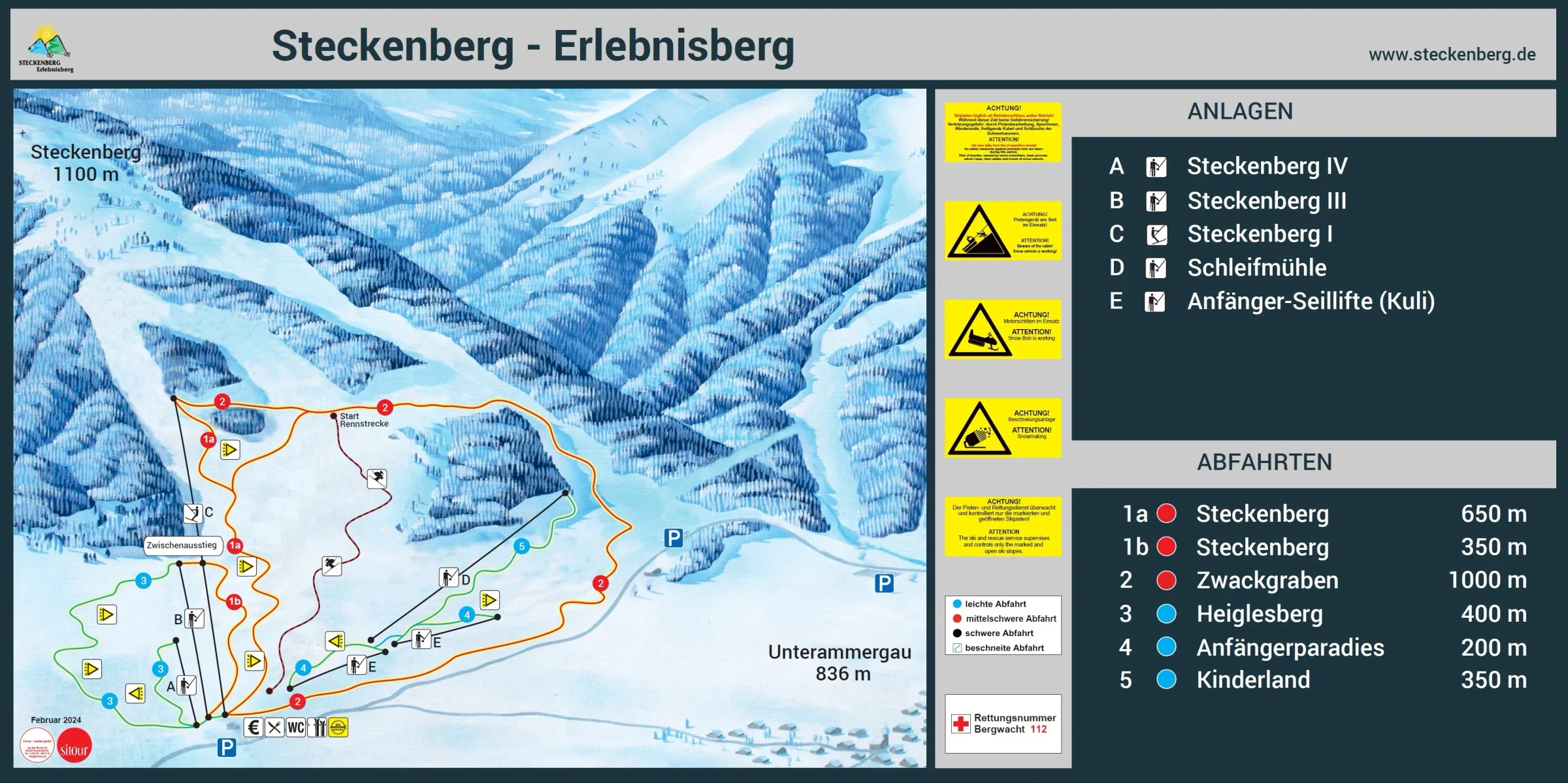 Pistenplan Steckenberg (Unterammergau) 2025/26 – Übersichtskarte mit Pisten, Liften und Bergbahnen