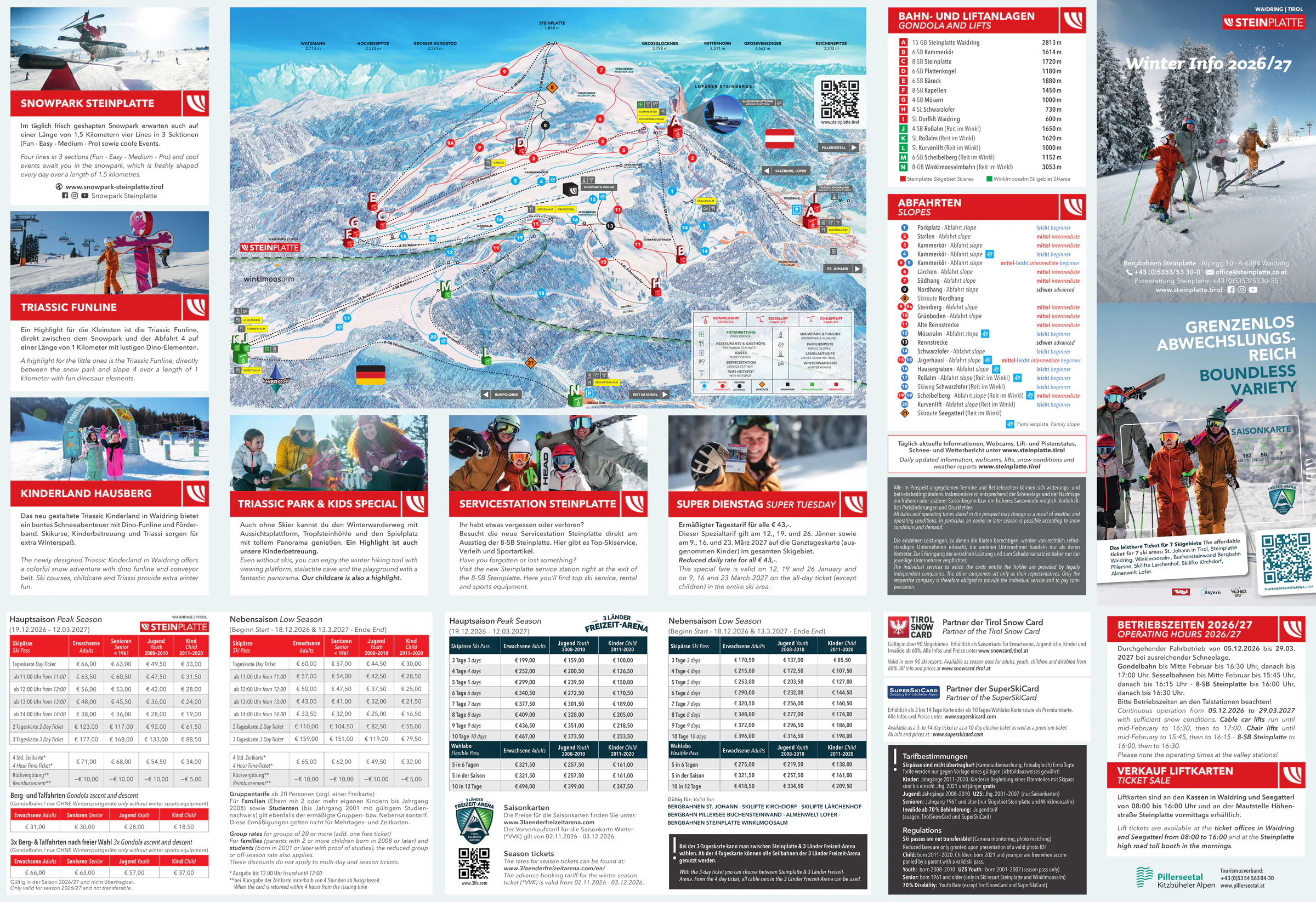Pistenplan Steinplatte Waidring 2026/27 – Übersichtskarte mit Pisten, Liften und Bergbahnen