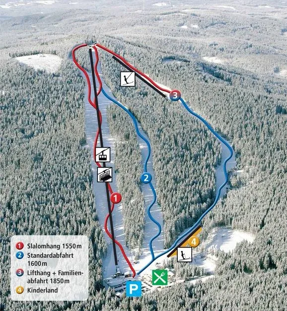 Pistenplan Sternstein (Bad Leonfelden) 2025/26 – Übersichtskarte mit Pisten, Liften und Bergbahnen