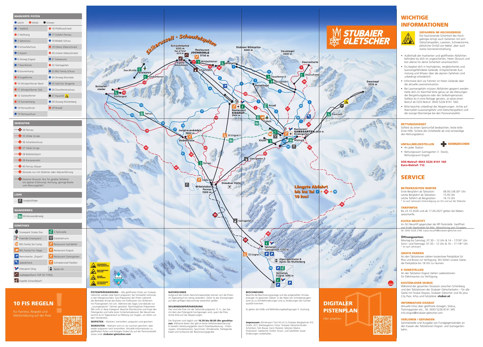 Pistenplan Stubaier Gletscher 2026/27 – Übersichtskarte mit Pisten, Liften und Bergbahnen