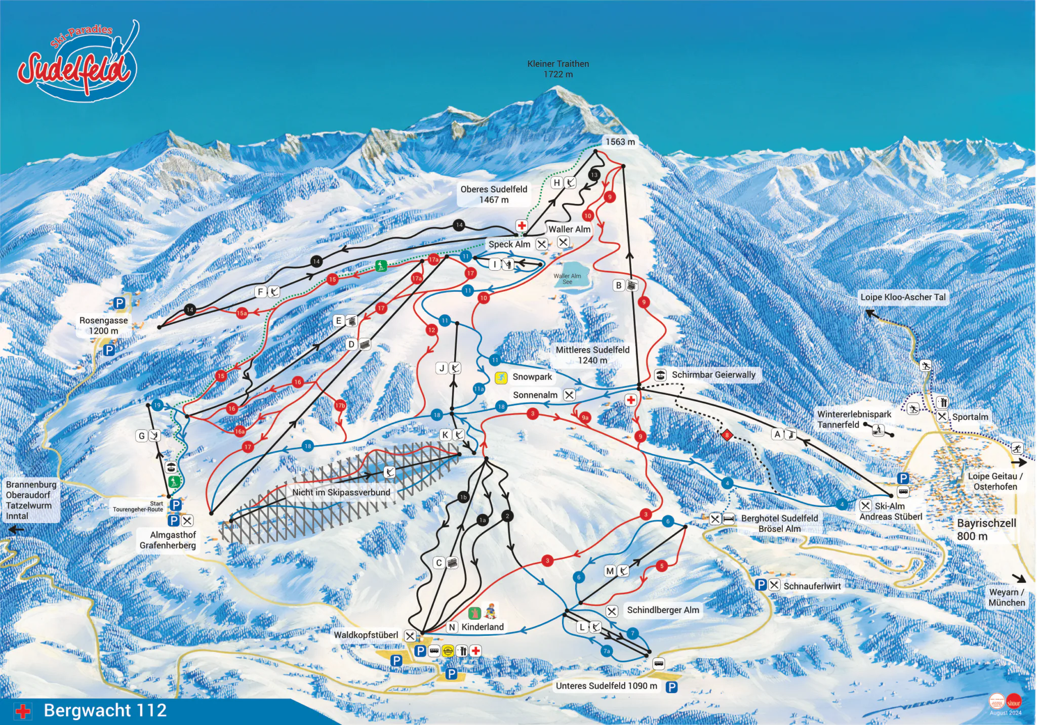 Pistenplan Sudelfeld (Bayrischzell) 2025/26 – Übersichtskarte mit Pisten, Liften und Bergbahnen
