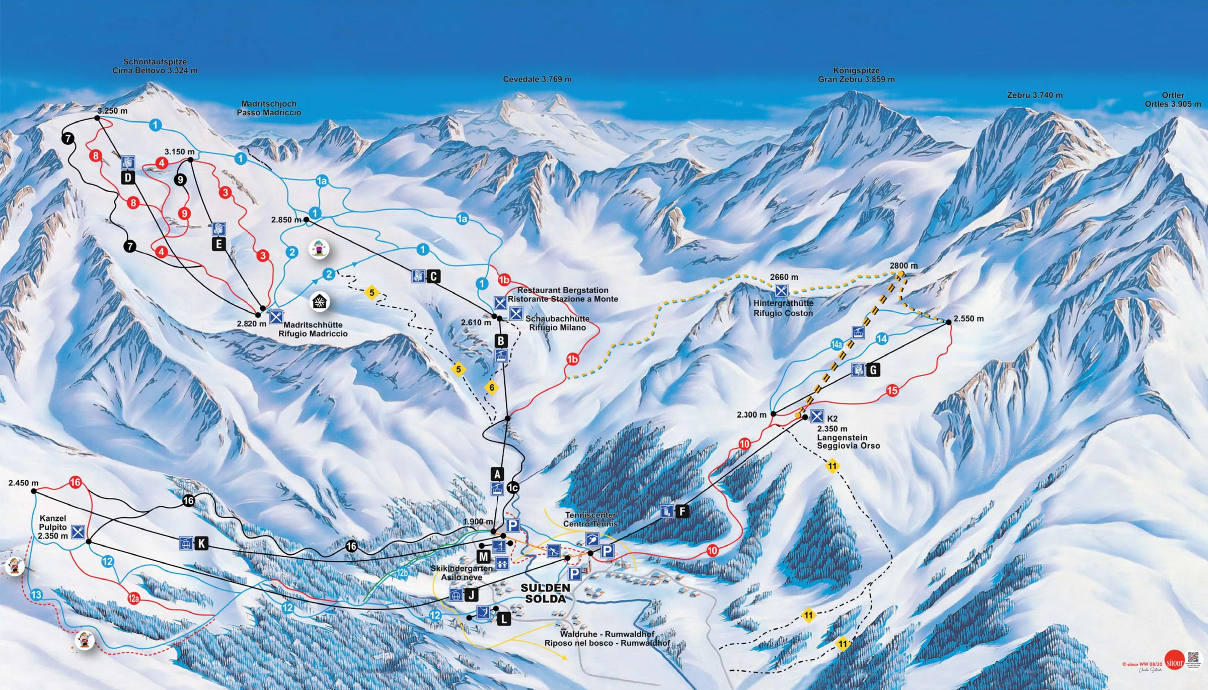 Pistenplan Sulden am Ortler 2025/26 – Übersichtskarte mit Pisten, Liften und Bergbahnen
