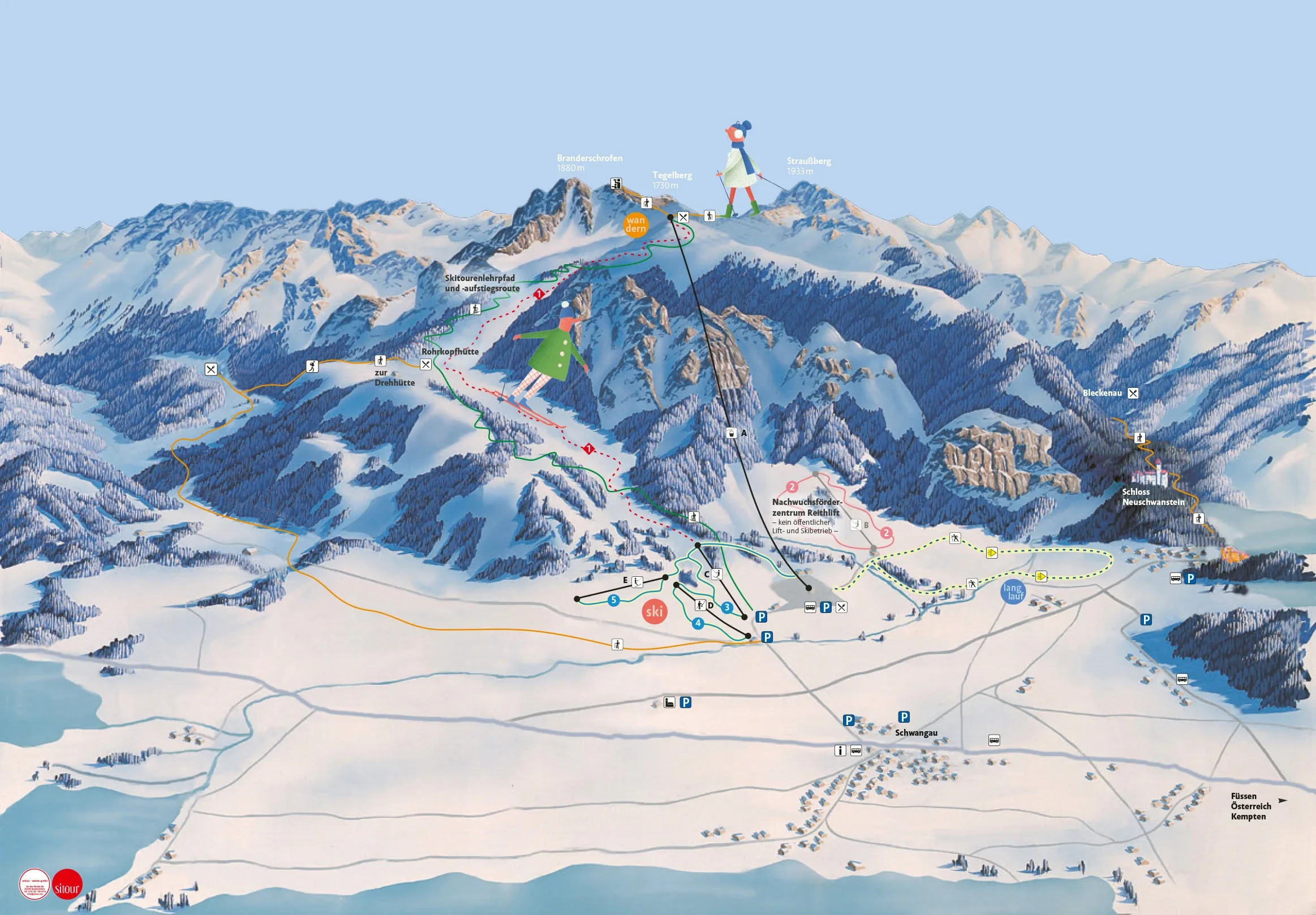 Pistenplan Tegelberg (Schwangau) 2025/26 – Übersichtskarte mit Pisten, Liften und Bergbahnen