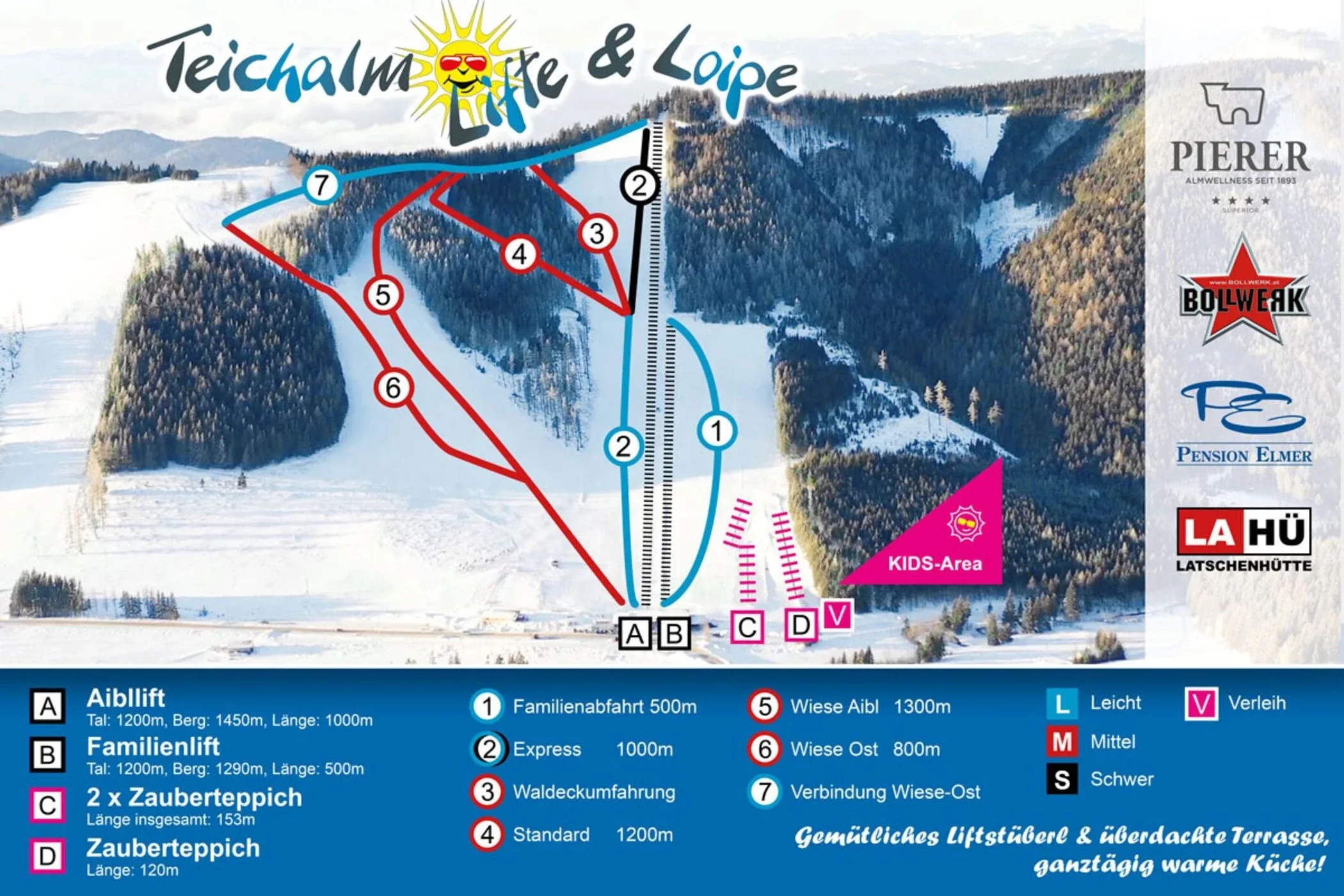Pistenplan Teichalm (Almenland) 2025/26 – Übersichtskarte mit Pisten, Liften und Bergbahnen