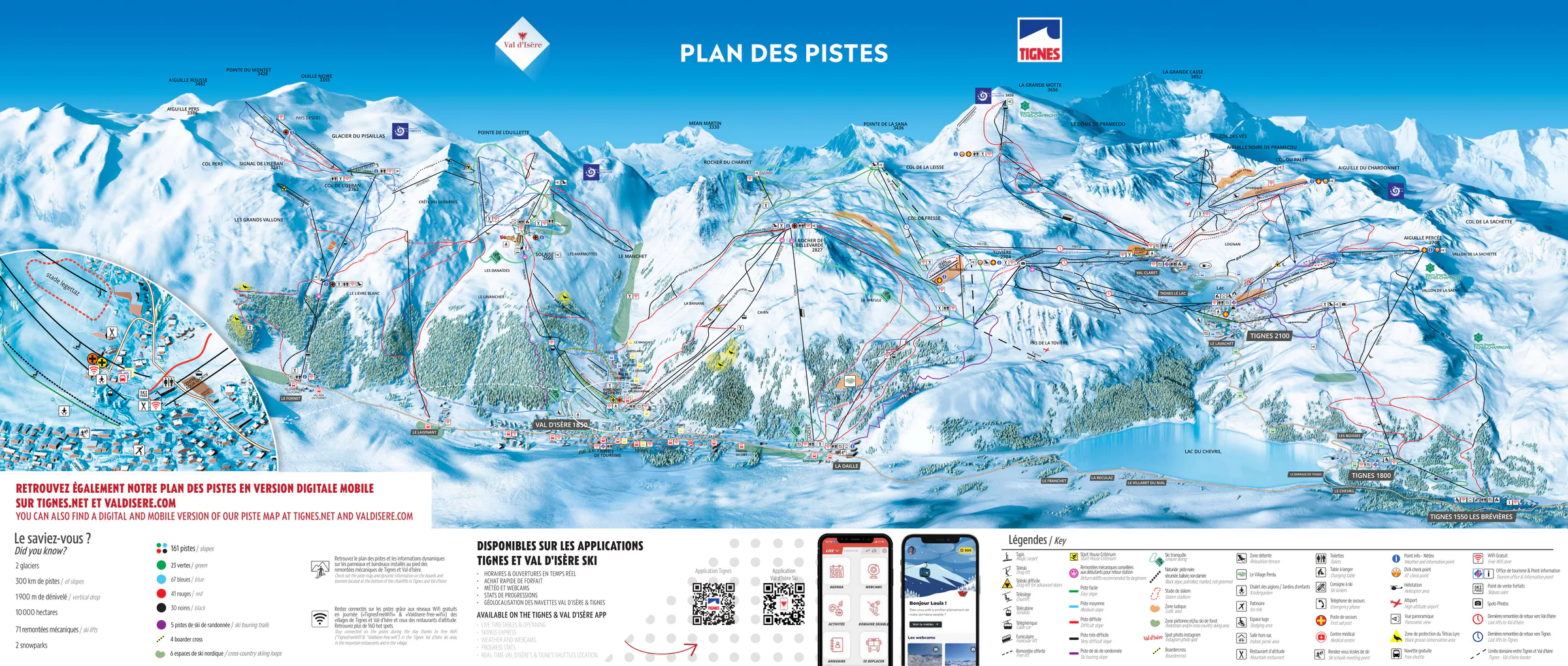 Pistenplan Tignes 2025/26 – Übersichtskarte mit Pisten, Liften und Bergbahnen
