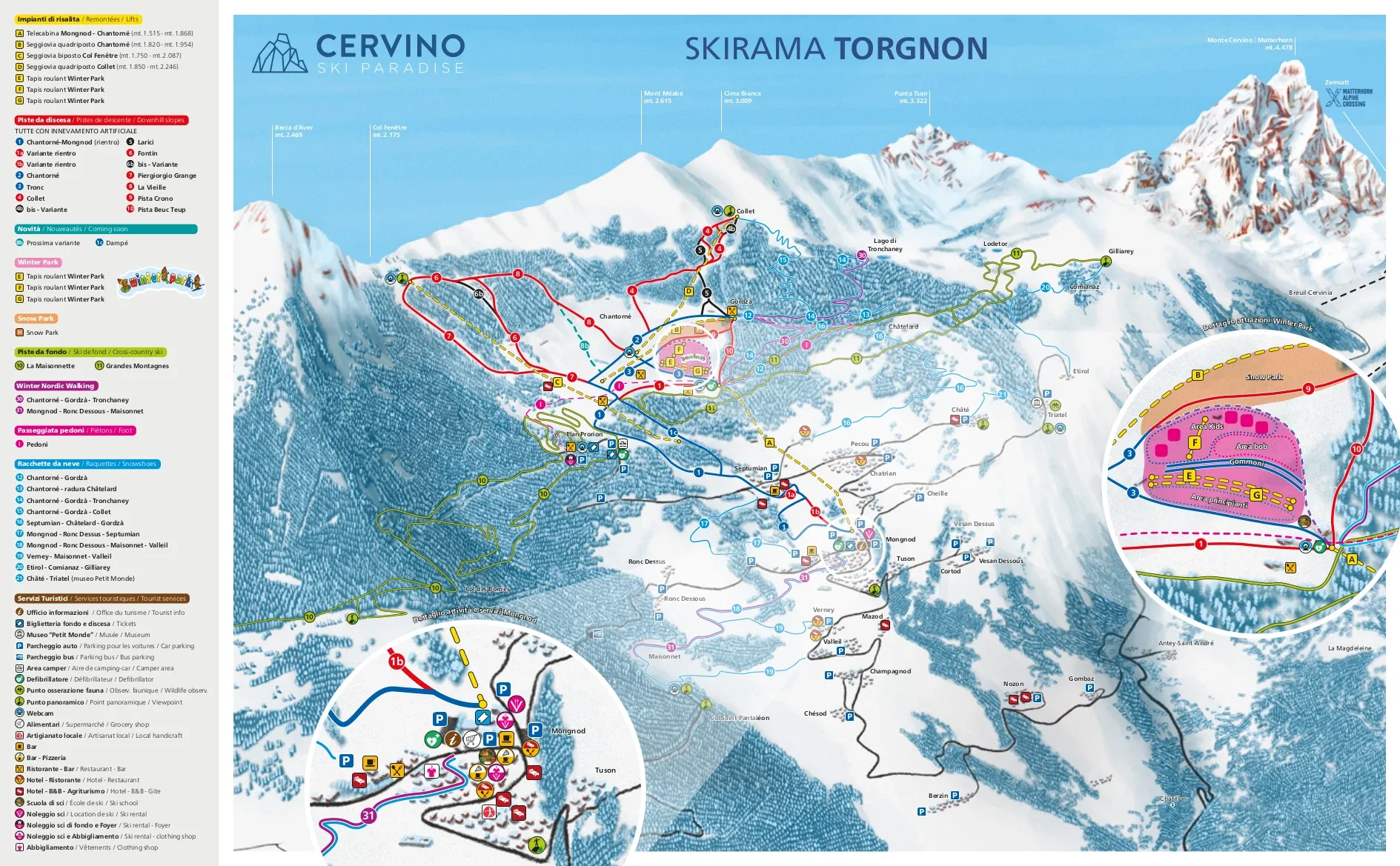 Pistenplan Torgnon 2025/26 – Übersichtskarte mit Pisten, Liften und Bergbahnen