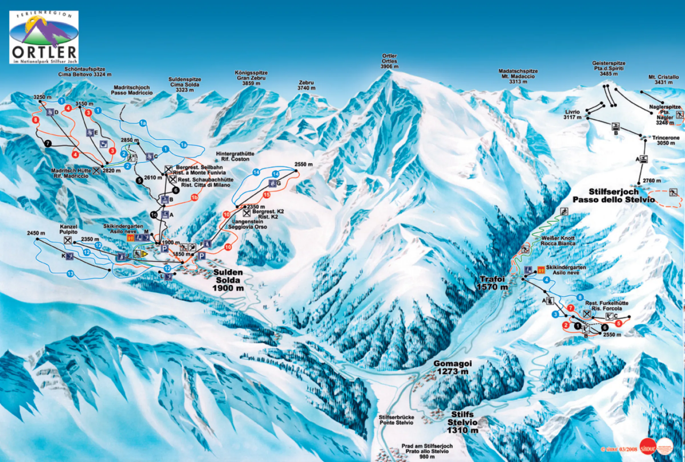 Pistenplan Trafoi am Ortler 2025/26 – Übersichtskarte mit Pisten, Liften und Bergbahnen