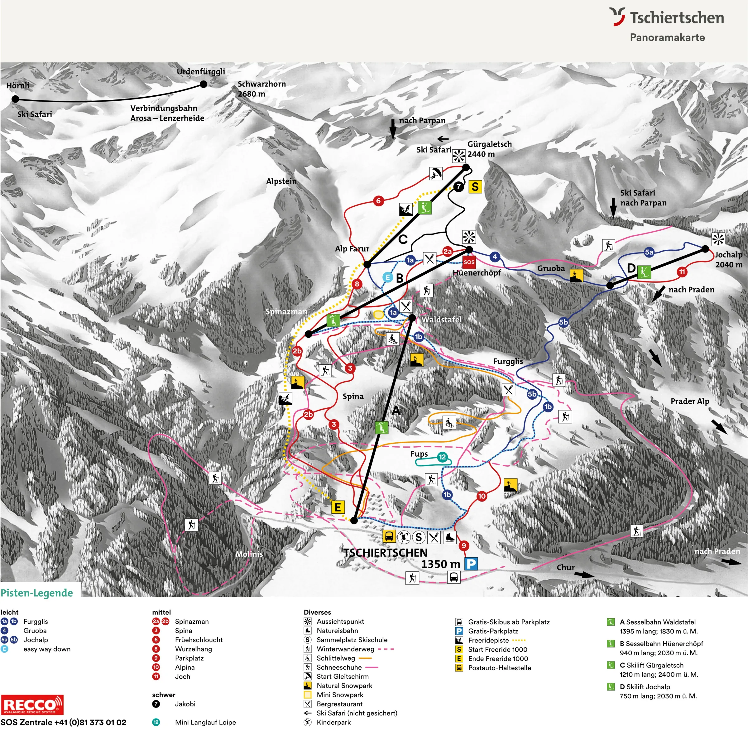 Pistenplan Tschiertschen 2025/26 – Übersichtskarte mit Pisten, Liften und Bergbahnen