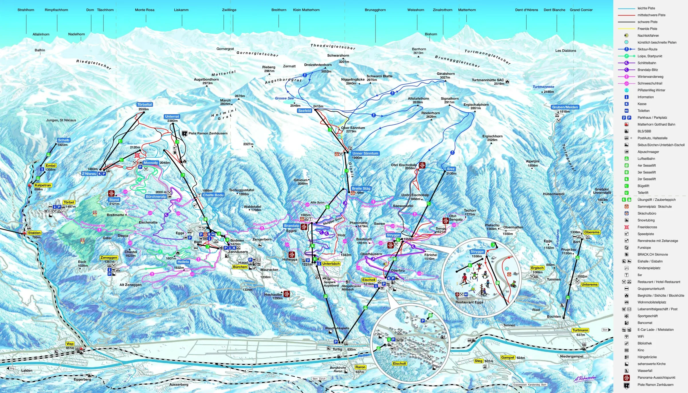 Pistenplan Unterbäch – Eischoll 2025/26 – Übersichtskarte mit Pisten, Liften und Bergbahnen