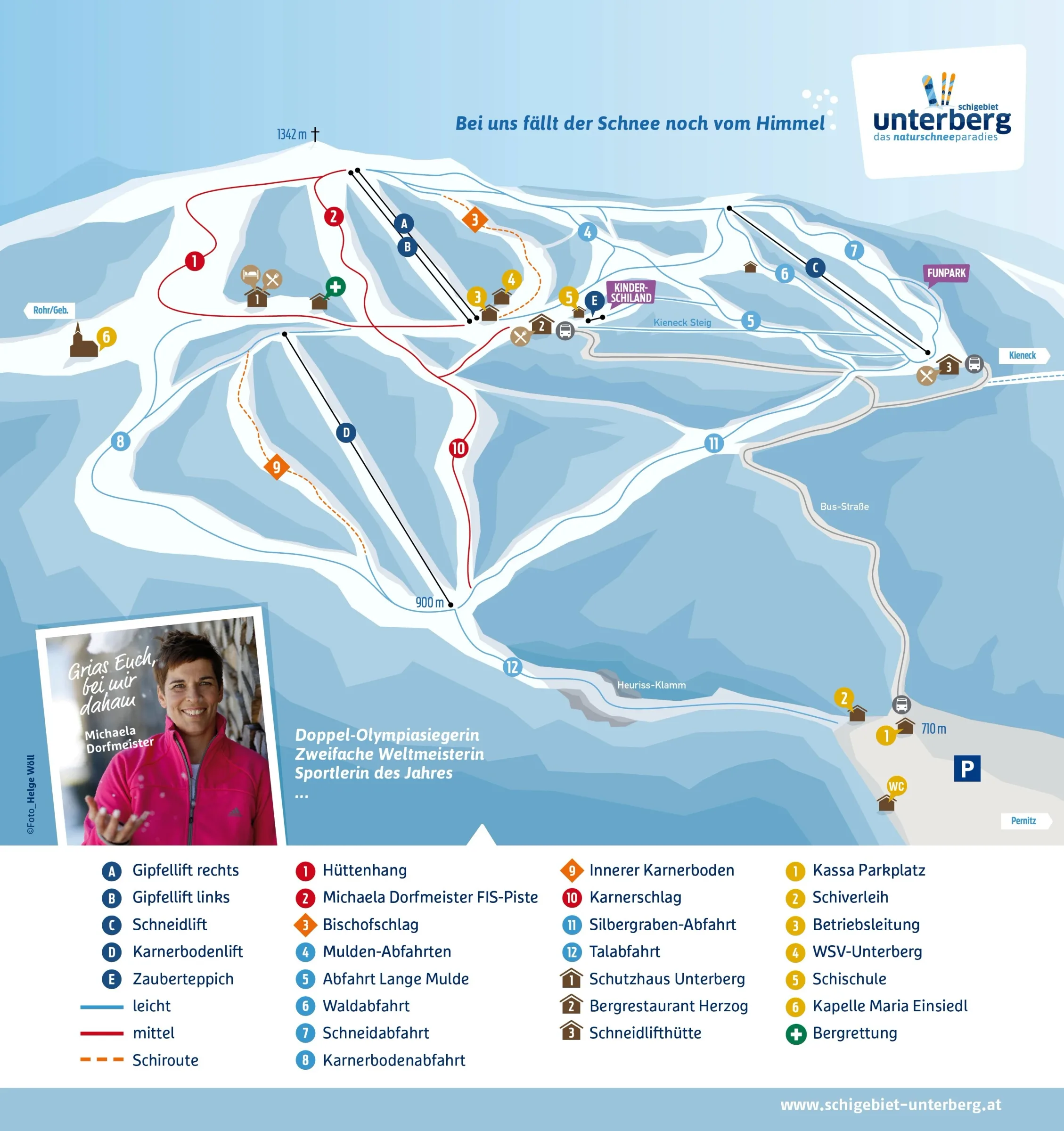 Pistenplan Unterberg (Pernitz) 2025/26 – Übersichtskarte mit Pisten, Liften und Bergbahnen
