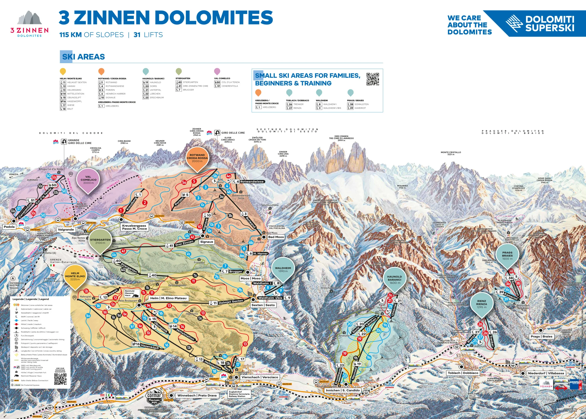Pistenplan Val Comelico (Padola) 2025/26 – Übersichtskarte mit Pisten, Liften und Bergbahnen