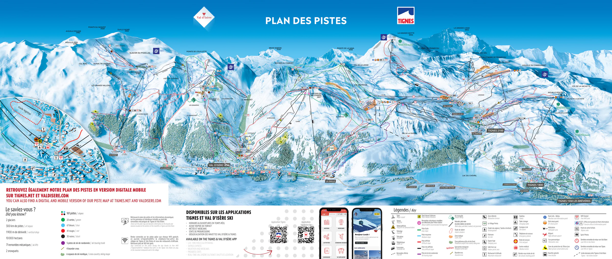 Pistenplan Val d'Isère 2025/26 – Übersichtskarte mit Pisten, Liften und Bergbahnen