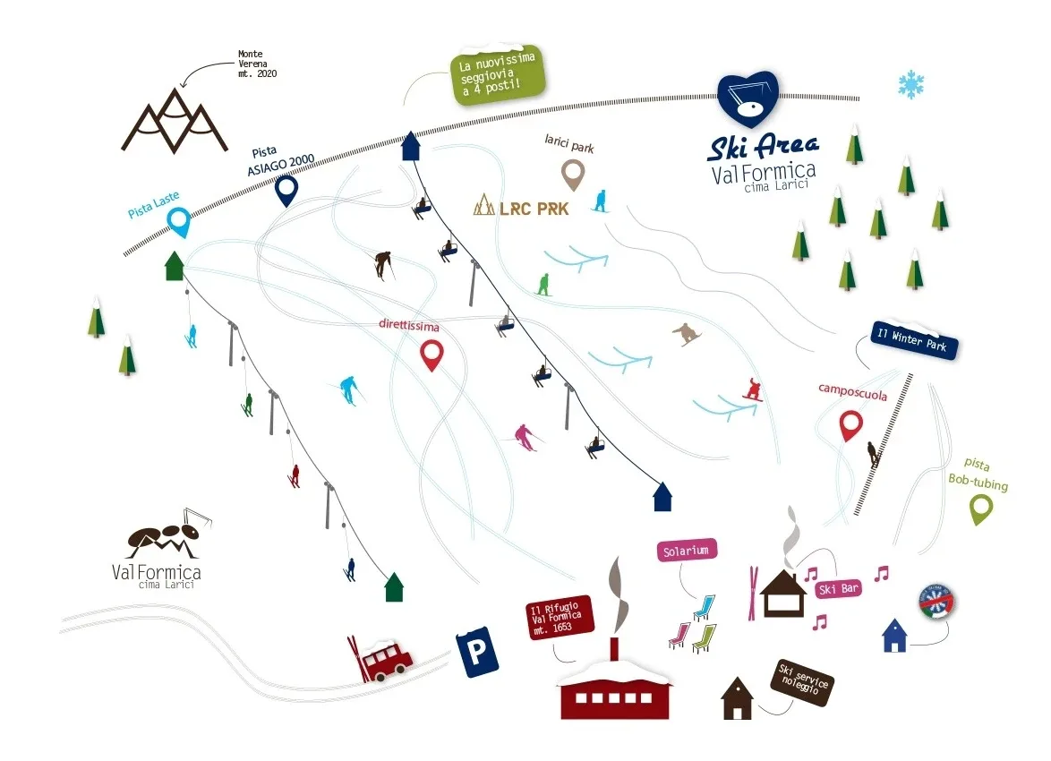 Pistenplan Val Formica (Asiago) 2025/26 – Übersichtskarte mit Pisten, Liften und Bergbahnen