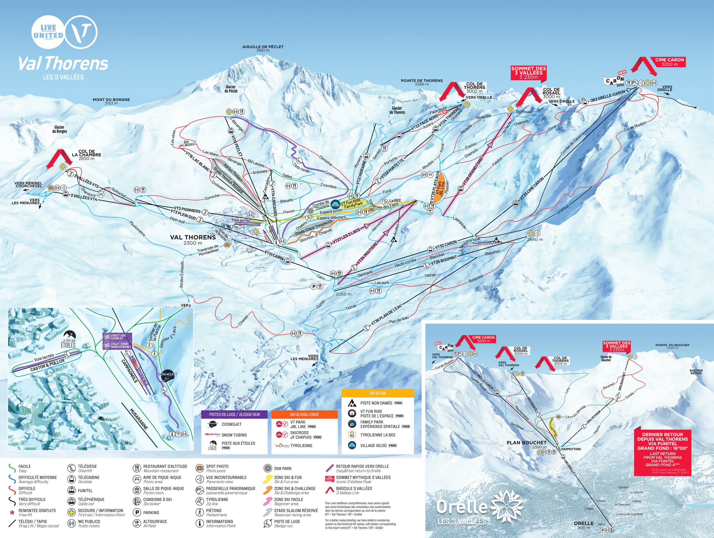 Pistenplan Val Thorens 2025/26 – Übersichtskarte mit Pisten, Liften und Bergbahnen