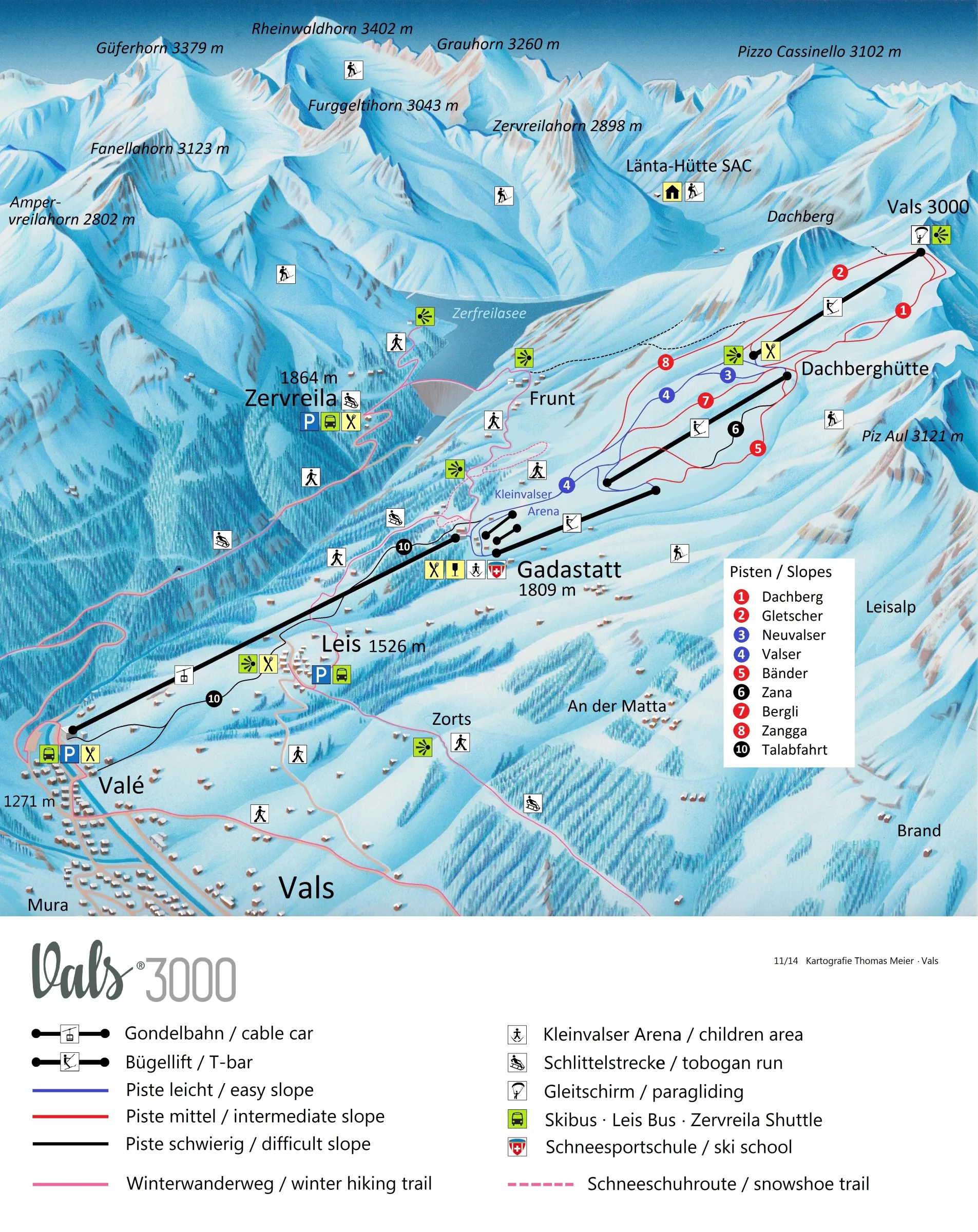 Pistenplan Vals (Dachberg) 2025/26 – Übersichtskarte mit Pisten, Liften und Bergbahnen