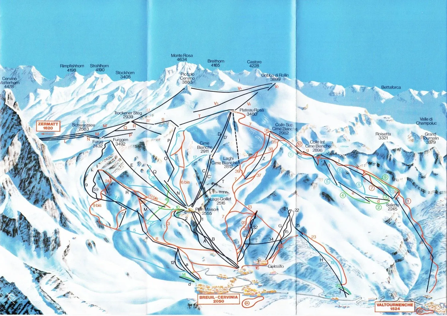 Pistenplan Valtournenche 2025/26 – Übersichtskarte mit Pisten, Liften und Bergbahnen