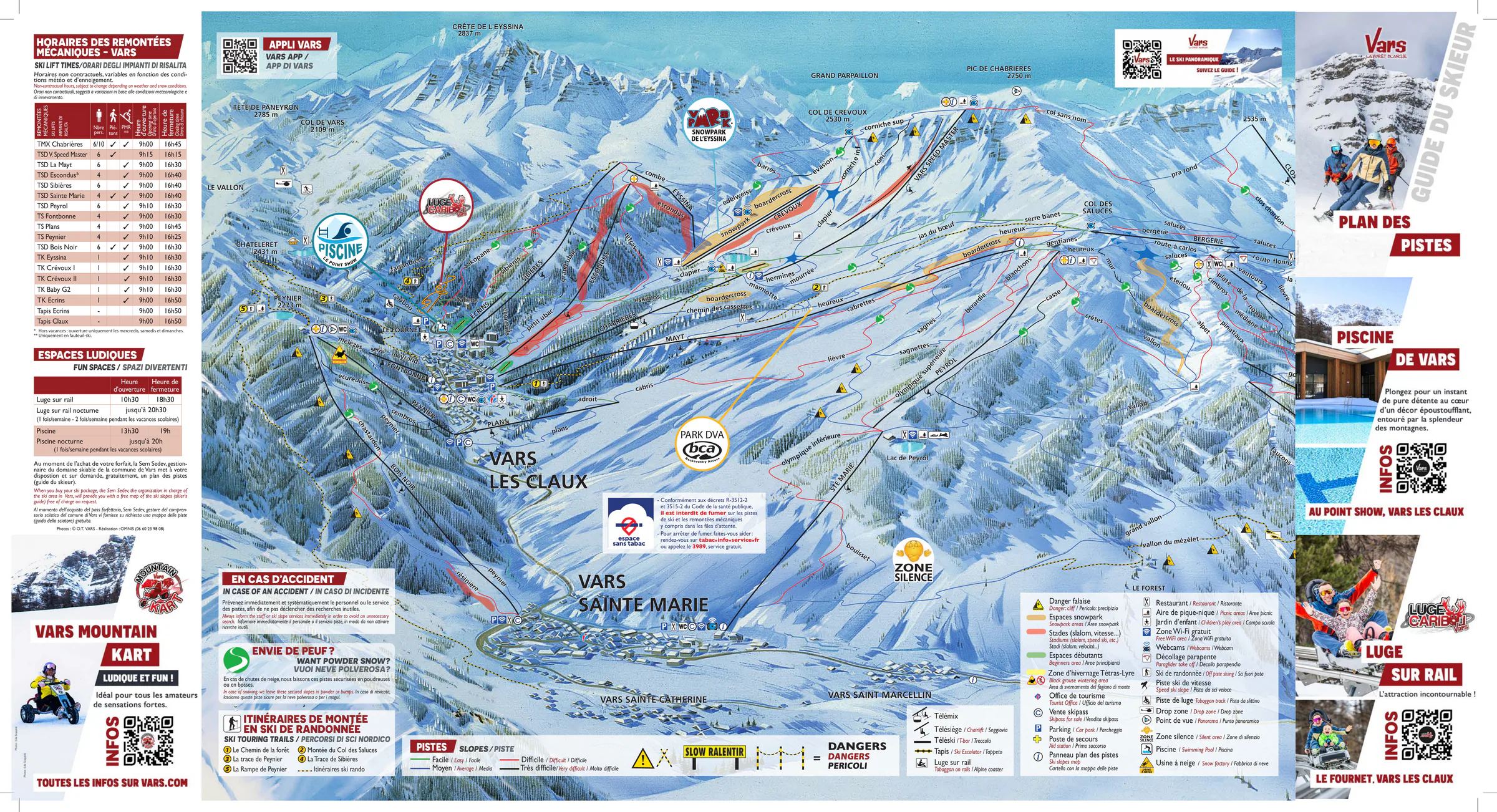 Pistenplan Vars / Risoul (La Foret Blanche) 2025/26 – Übersichtskarte mit Pisten, Liften und Bergbahnen
