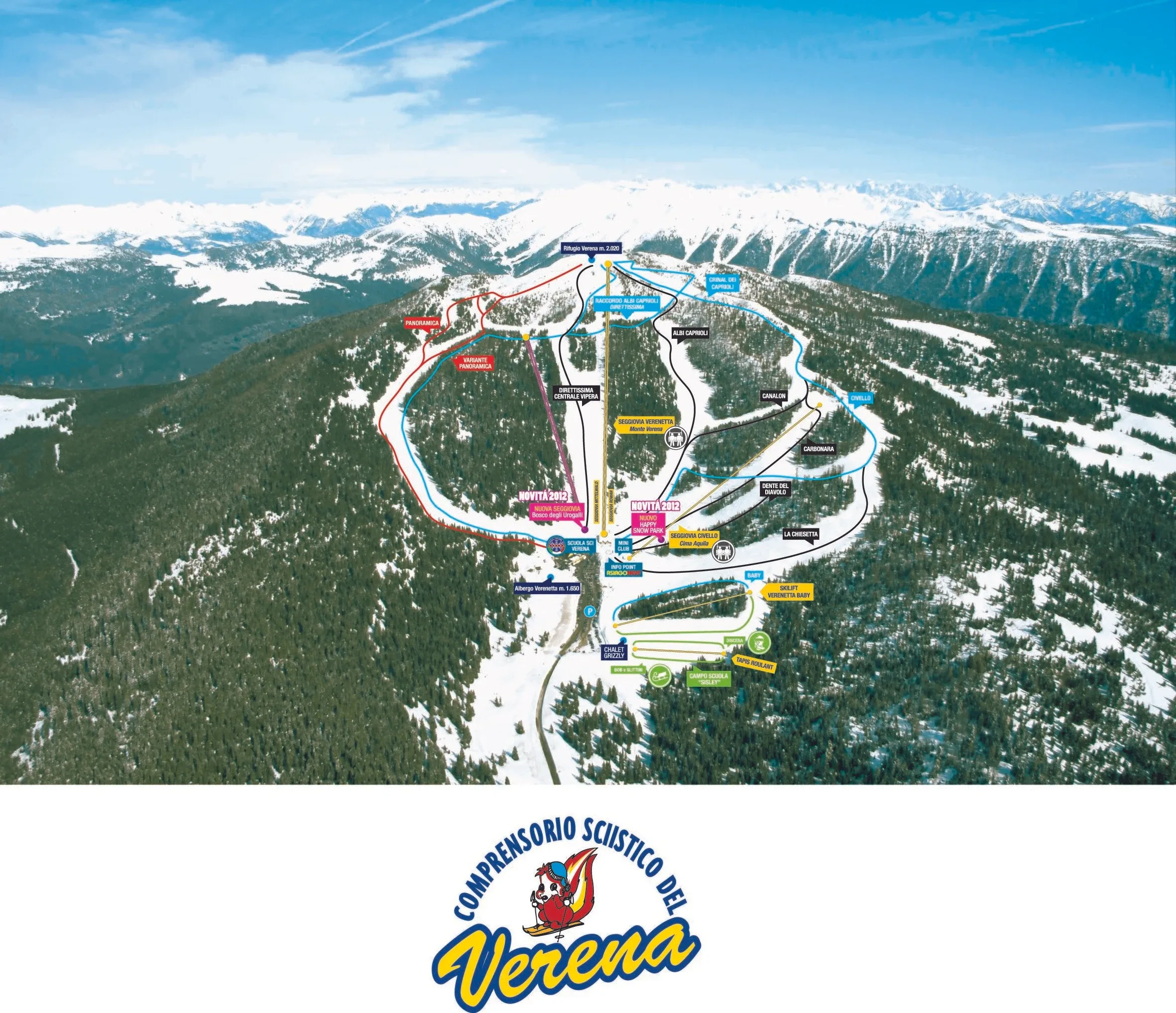 Pistenplan Verena 2000 2025/26 – Übersichtskarte mit Pisten, Liften und Bergbahnen