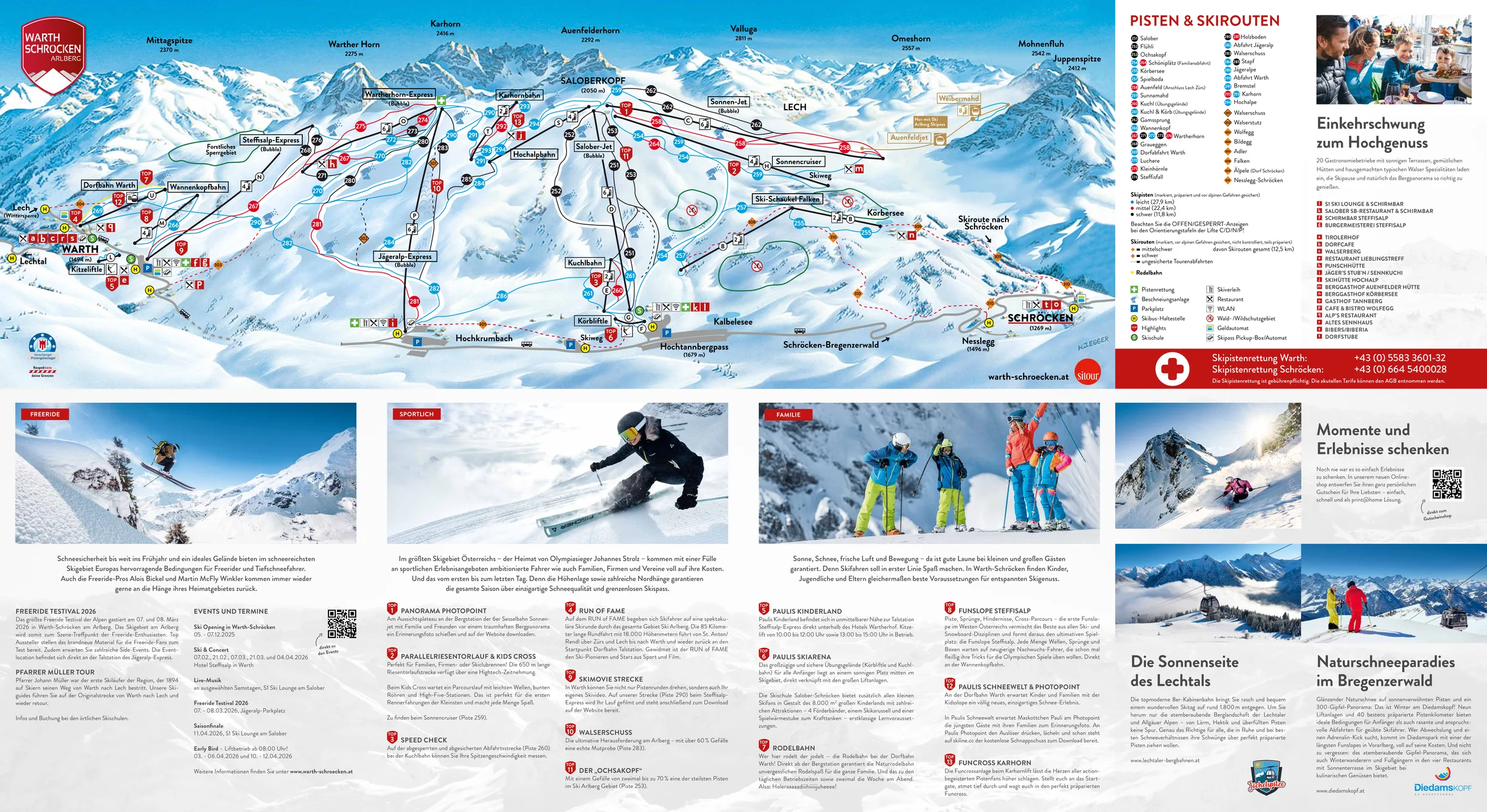 Pistenplan Warth-Schröcken 2025/26 – Übersichtskarte mit Pisten, Liften und Bergbahnen