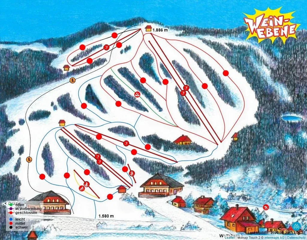 Pistenplan Weinebene 2025/26 – Übersichtskarte mit Pisten, Liften und Bergbahnen