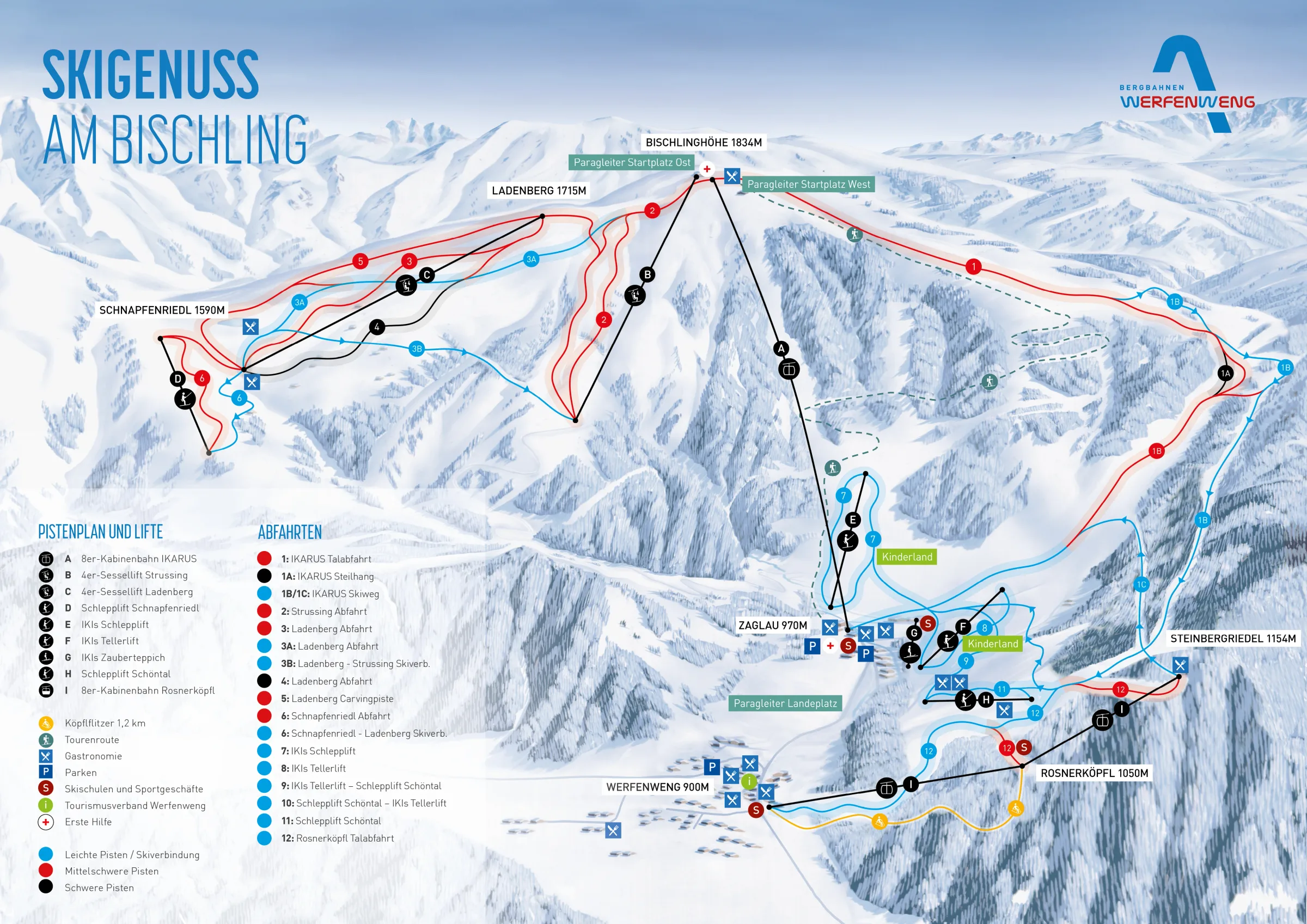 Pistenplan Werfenweng 2025/26 – Übersichtskarte mit Pisten, Liften und Bergbahnen