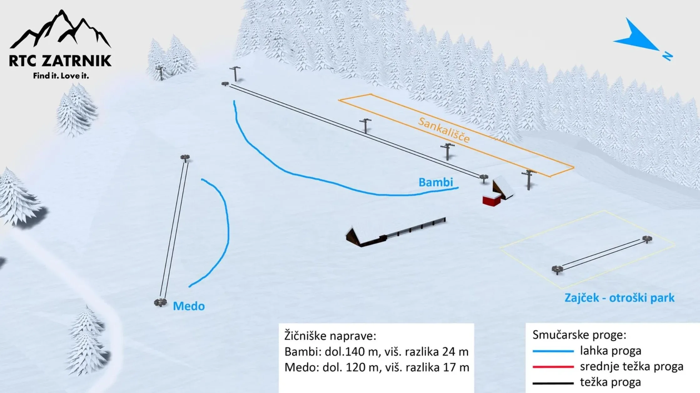 Pistenplan Zatrnik (Bled) 2025/26 – Übersichtskarte mit Pisten, Liften und Bergbahnen