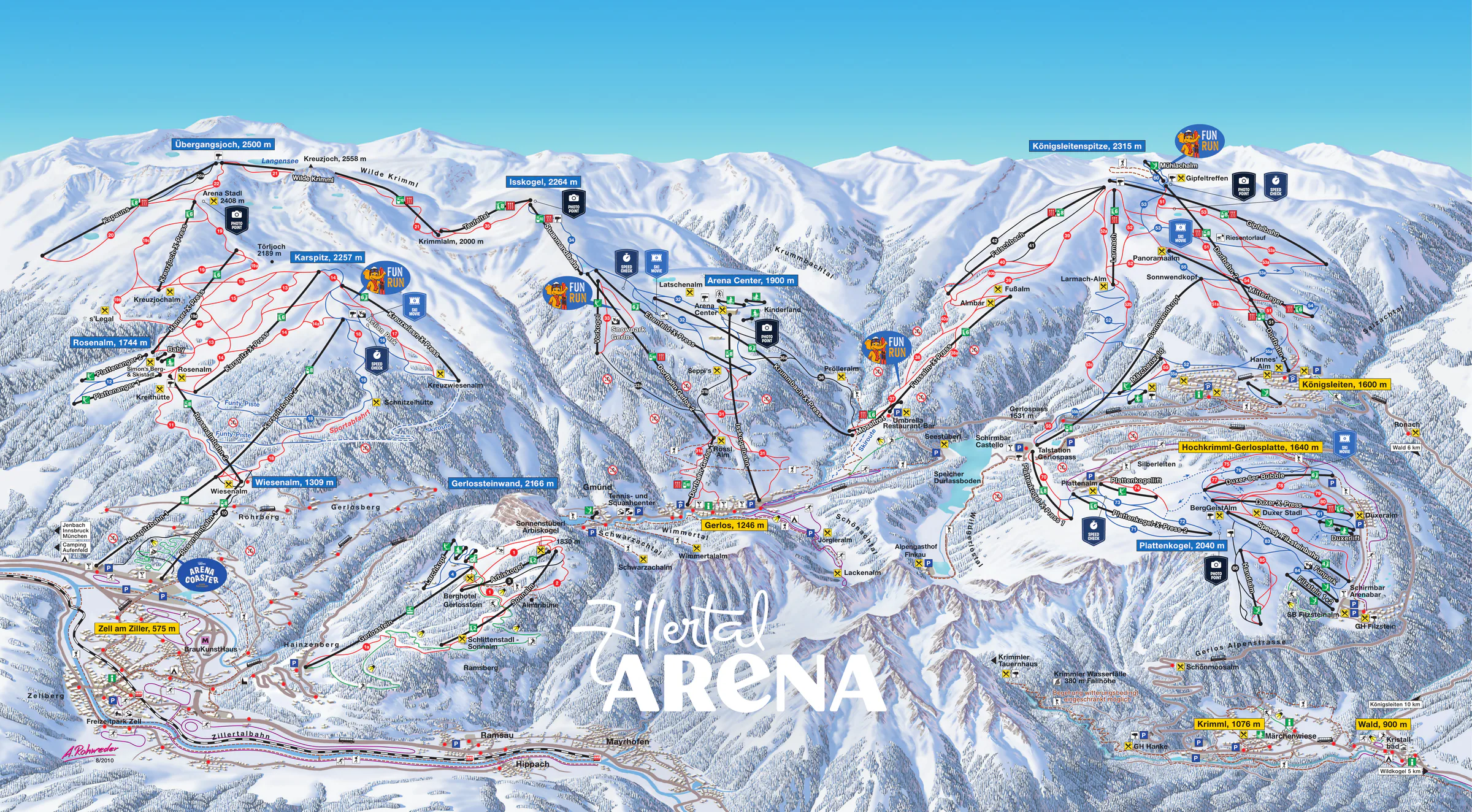 Pistenplan Zillertal Arena 2026/27 – Übersichtskarte mit Pisten, Liften und Bergbahnen