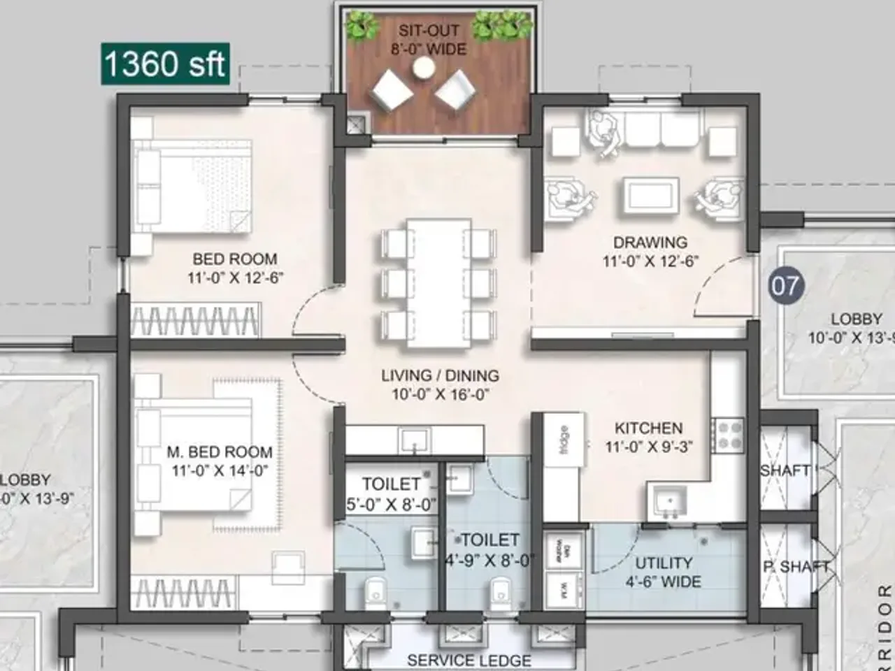 2.5 BHK floor plan layout showing 1620 sq ft configuration
