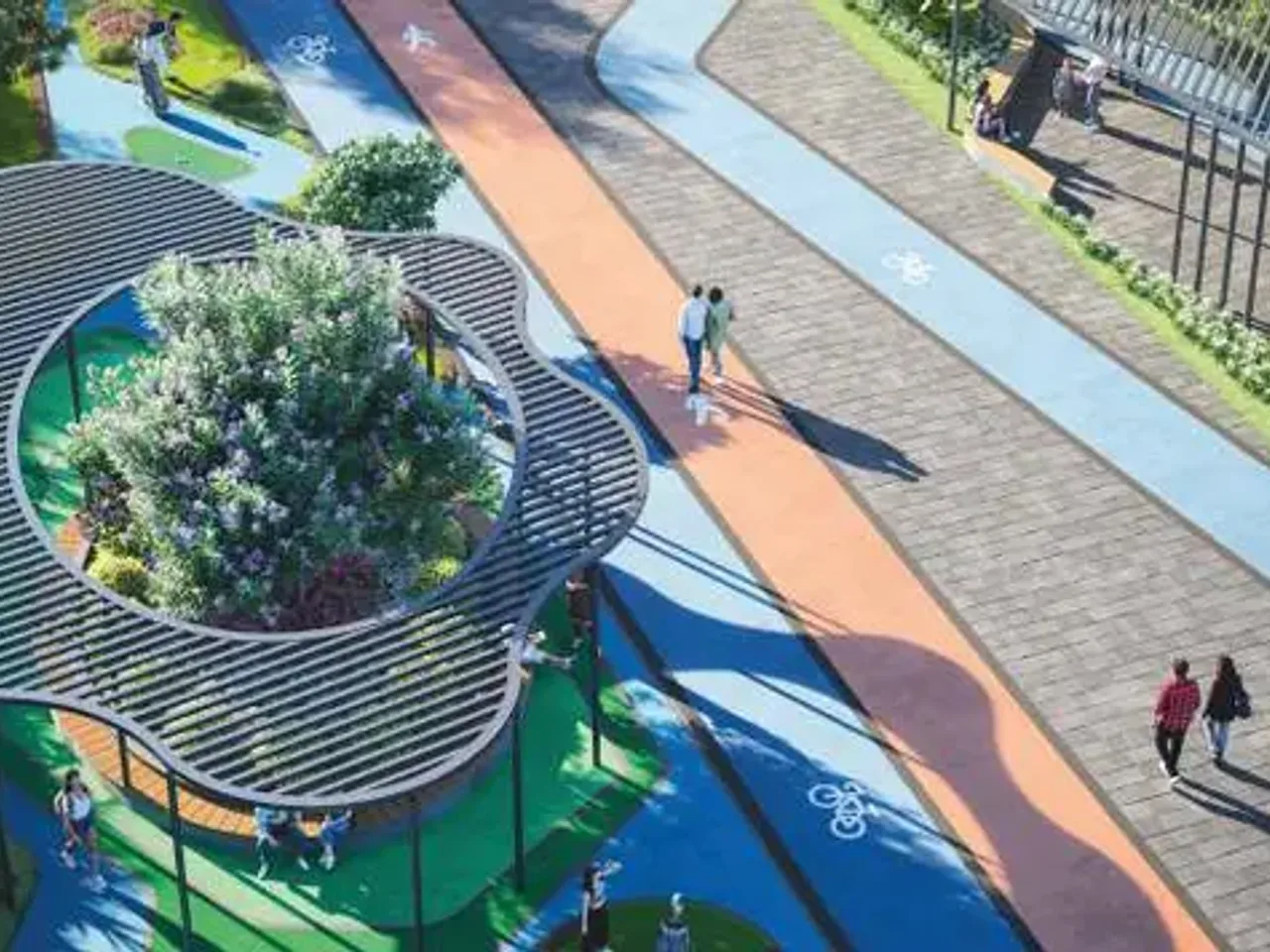 Outdoor fitness track at Anvita Ivana with exercise stations and green surroundings in Kollur