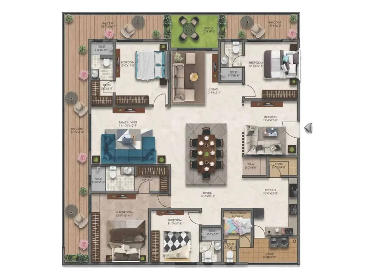 1 BHK apartment floor plan at Embassy Astra Hebbal with living area, kitchen, and modern layout configuration