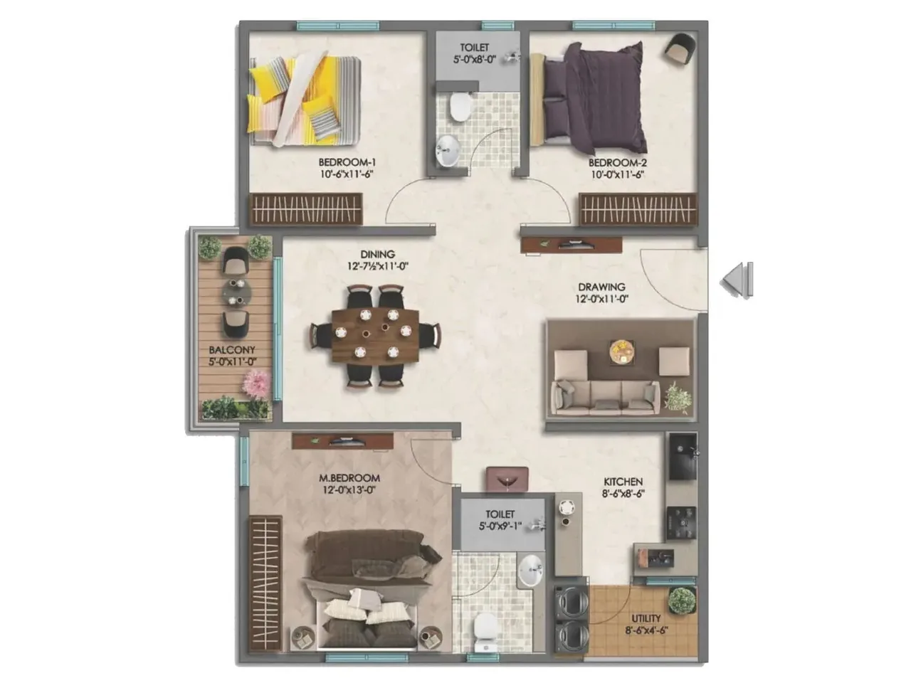 3.5 BHK apartment floor plan at Embassy Astra Hebbal with premium finishes, extra storage space, and luxury layout