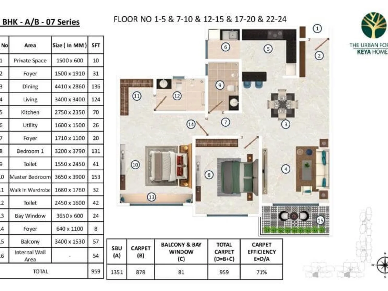 Garden-facing unit floor plan at Keya The Urban Forest Kasavanahalli showing direct access to landscaped areas