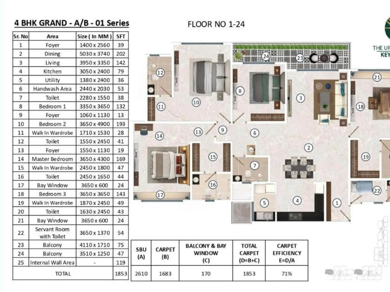 4 BHK floor plan at Keya The Urban Forest Kasavanahalli showing 2750 sq ft configuration with luxury amenities