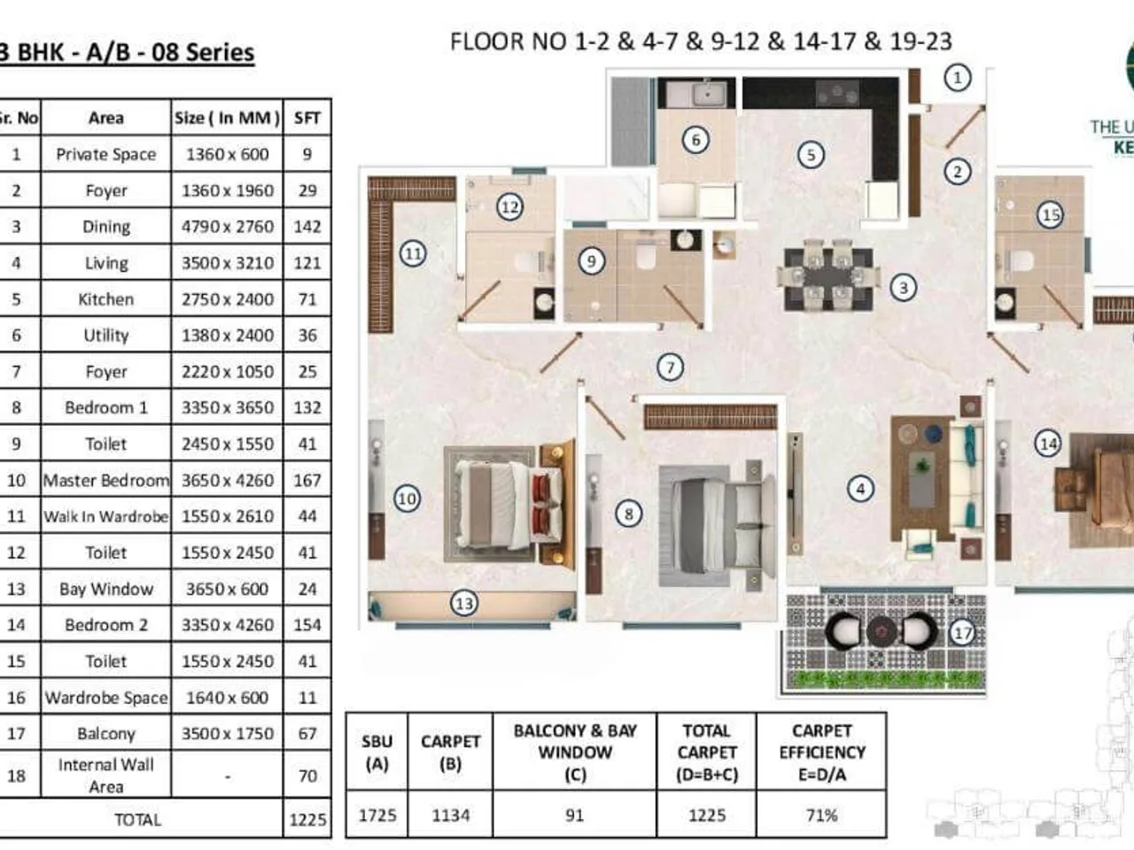 2 BHK floor plan at Keya The Urban Forest Sarjapur Road showing compact configuration with efficient layout
