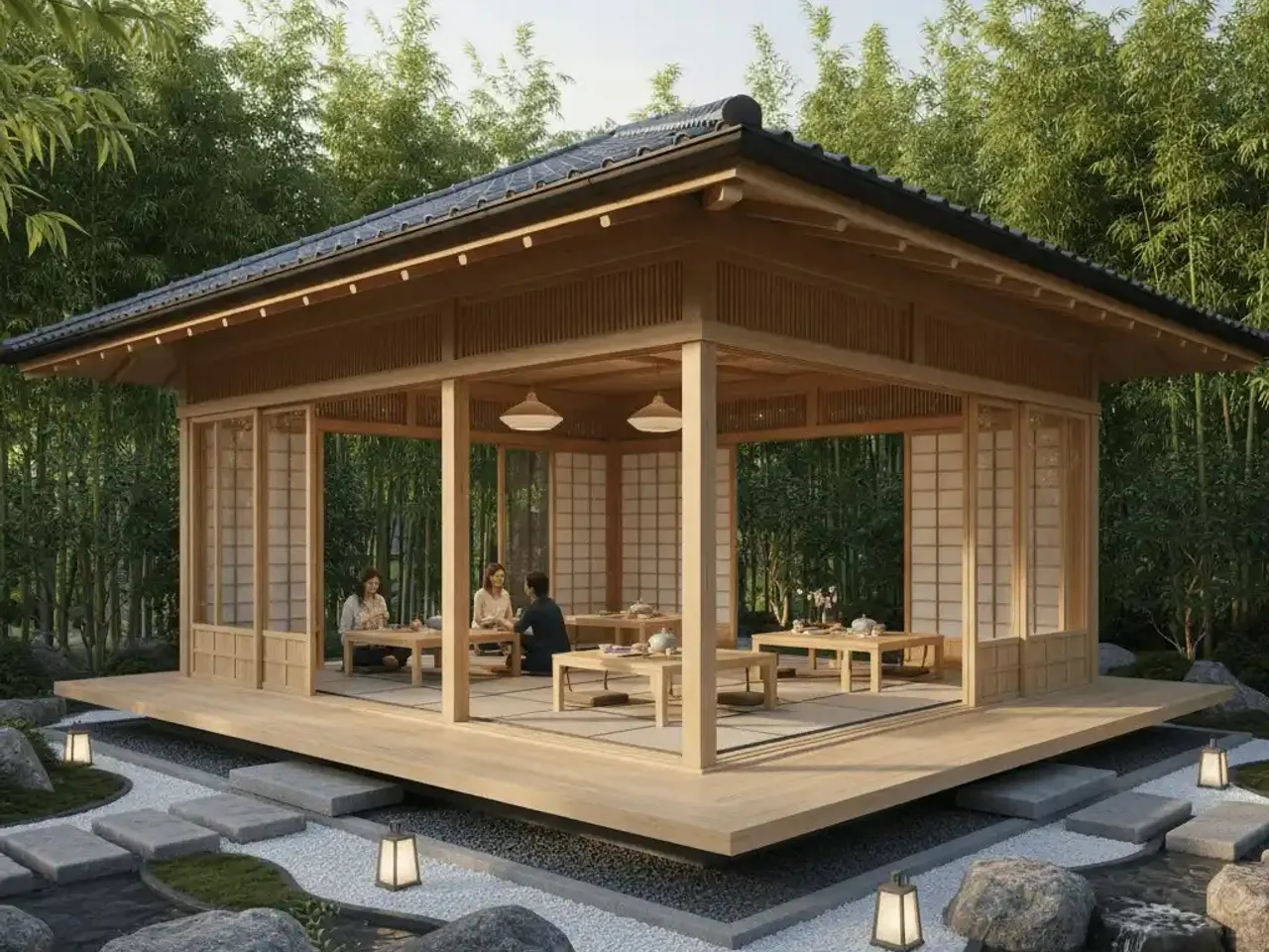 Clubhouse exterior at Manyata Ekamoi Sarjapur Road with landscaped gardens and Japanese-inspired walkway