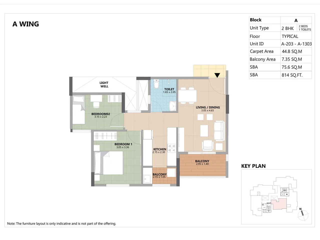 1 BHK Apartment Floor Plan - 703 sq.ft Layout Design