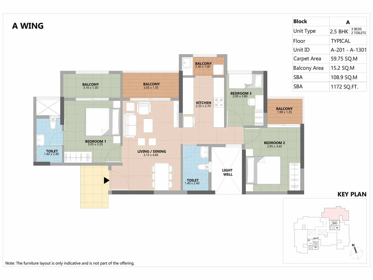 3 BHK Luxury Floor Plan - 1511-1950 sq.ft Master Layout