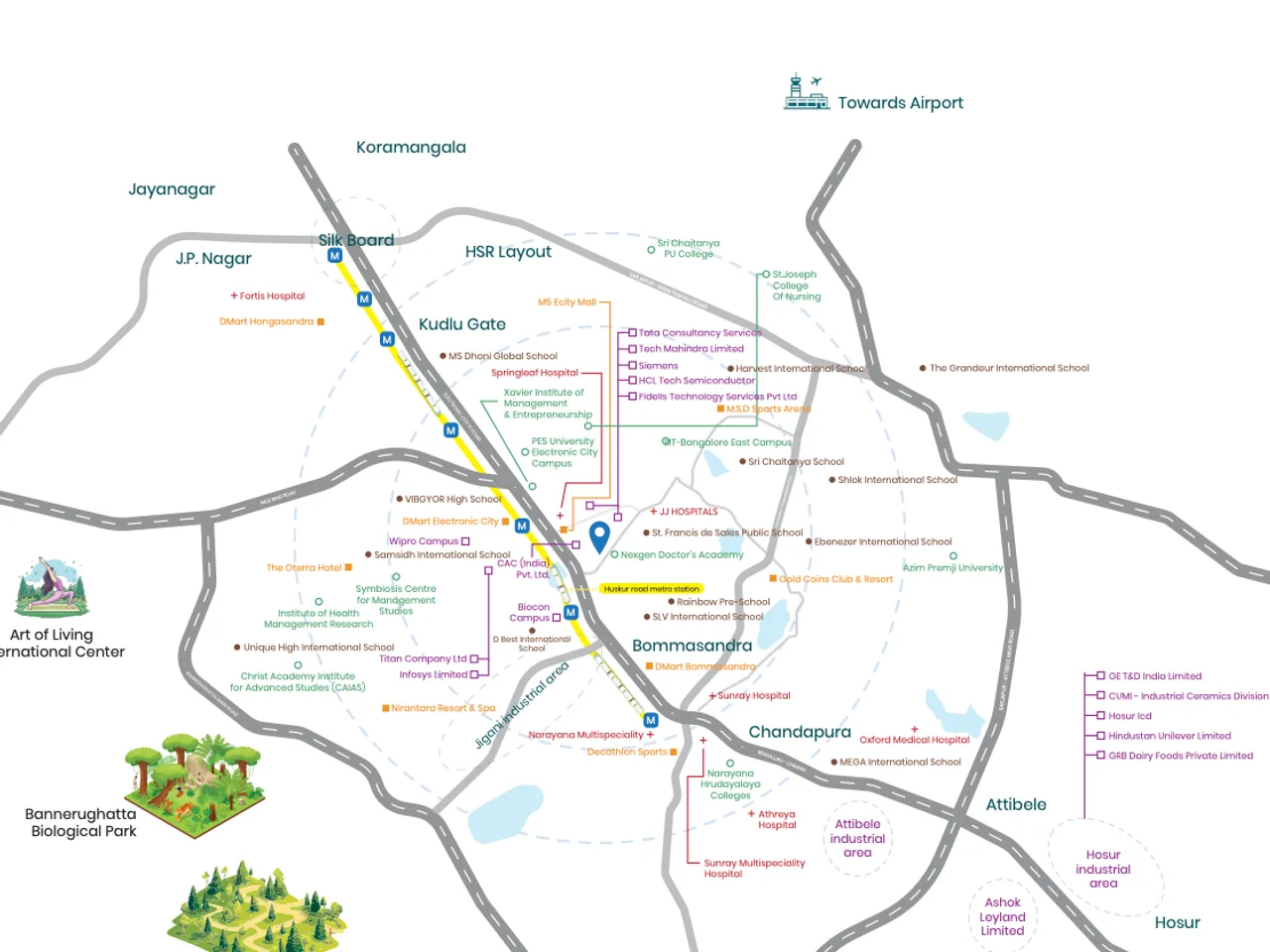 Map highlighting location benefits near Electronic City