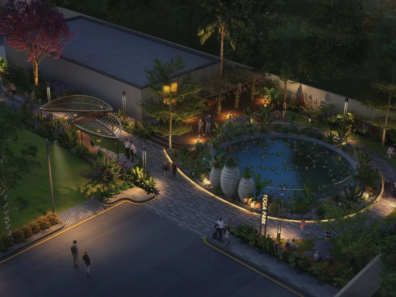 Water features and meditation areas at Sattva Doddaballapur Road residential plots
