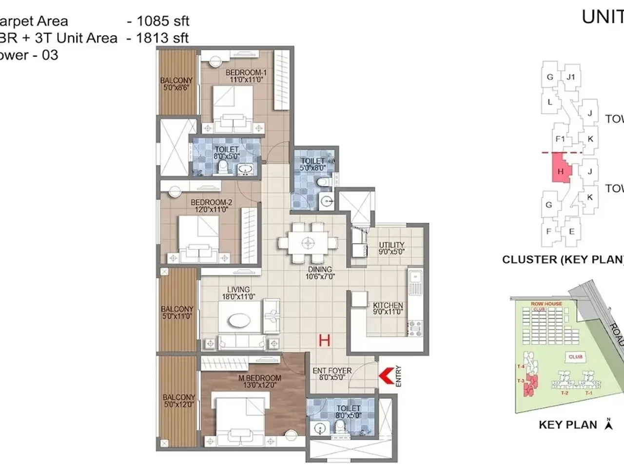 2 BHK apartment floor plan at Sattva Hamlet Devanahalli with two bedrooms and spacious balcony layout