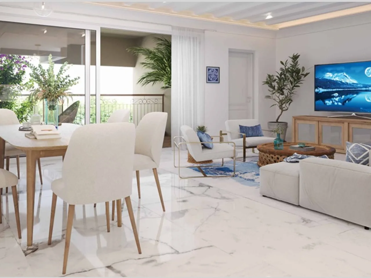 Luxury Living Room Interior with Balcony View